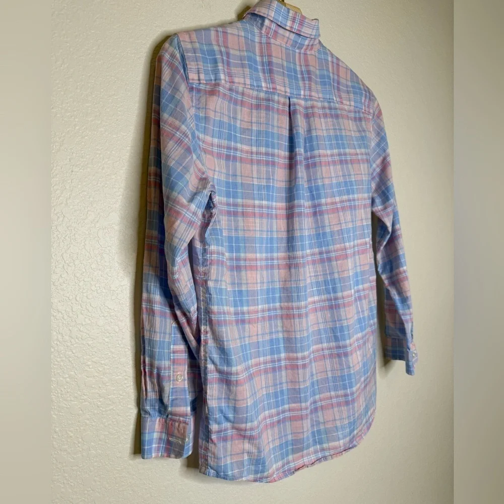 Boys Vineyard Vines Whale Shirt Medium 12-14 Pastel Plaid Button Down Cotton